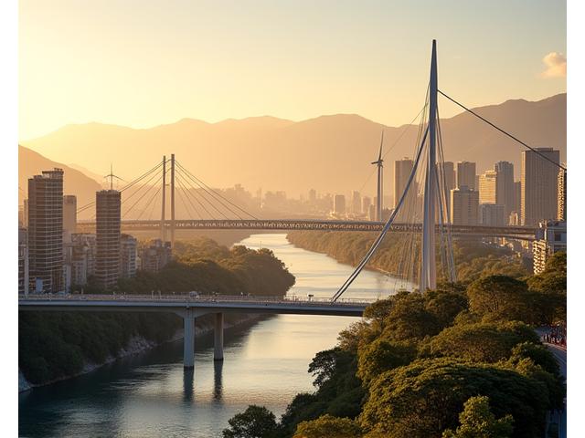 Visión panorámica de una moderna ciudad chilena con infraestructura sostenible